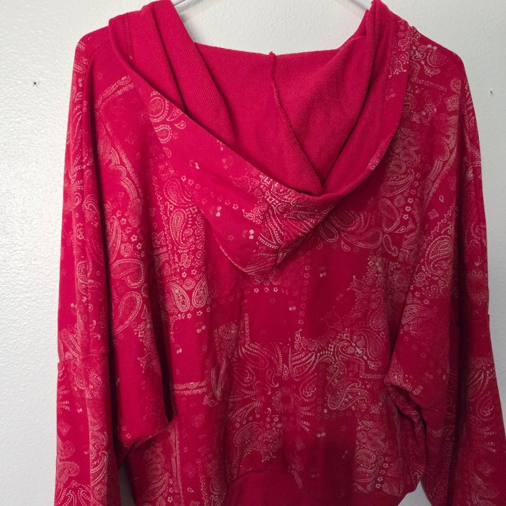 Womens Split Neck French Terry Pullover Sweatshirt Hood Wild Fable Red Paisley M - Picture 6 of 13